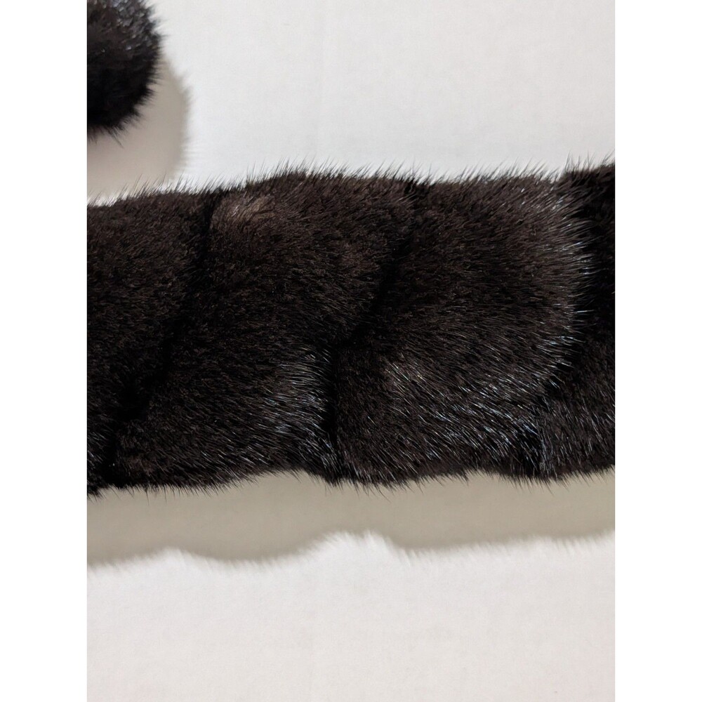Vintage Real Mink Fur Collar Scarf Wrap Dark Brown Pom Pom Cord Accents - Picture 6 of 6